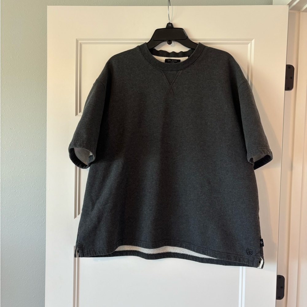 Ted Baker size 6 oversized short sleeve charcoal sweatshirt fleece